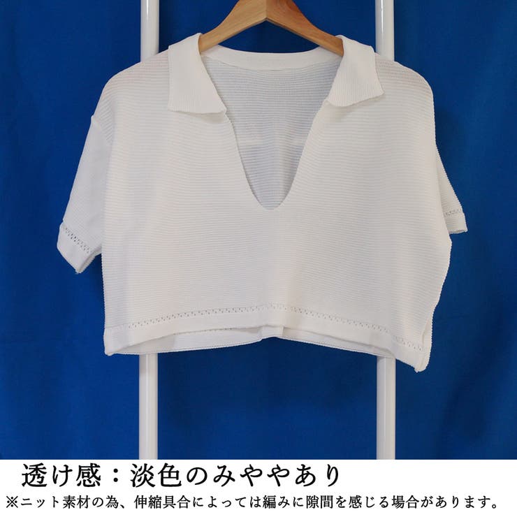 サマーニット へそ出し 半袖 襟付き[品番：AGCW0004183