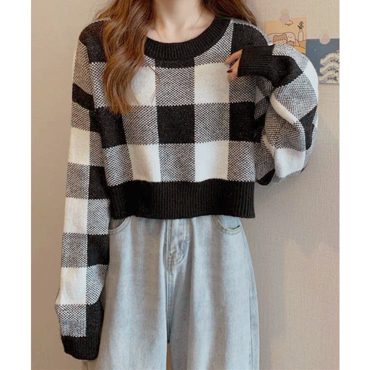 チェック柄ニット ショート丈 長袖ニット | SUNSHINE CLOSET | 詳細画像2 