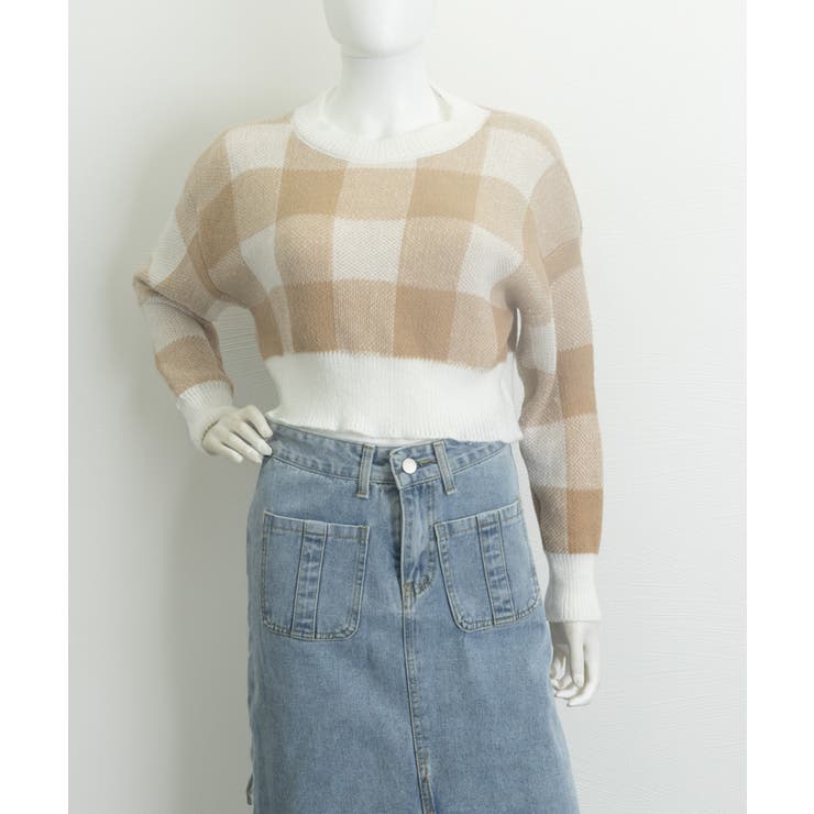 チェック柄ニット ショート丈 長袖ニット | SUNSHINE CLOSET | 詳細画像6 