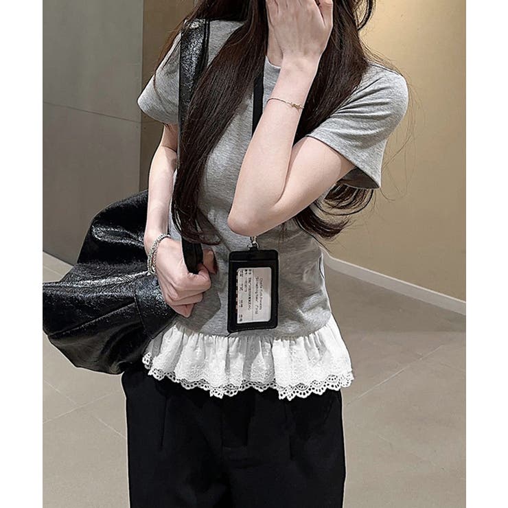 Tシャツ 裾レース切替 カットソー 夏服[品番：AGCW0006720]｜SUNSHINE