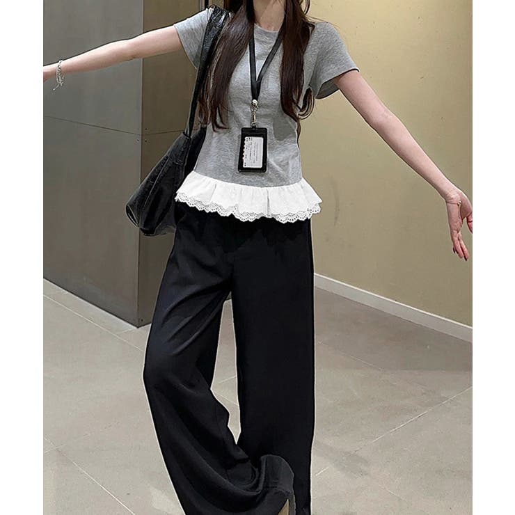 ポンちゃん②夏３Ｌネイビー*レース布帛・カットソー切替半袖トップス 楽天市場】【40％OFF】Tシャツ ニットカットソー レディース 春