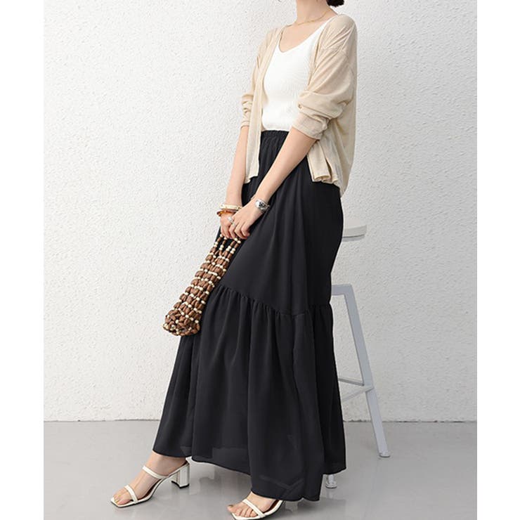 ロングスカート シフォン 裏地付き 春夏[品番：AGCW0006721