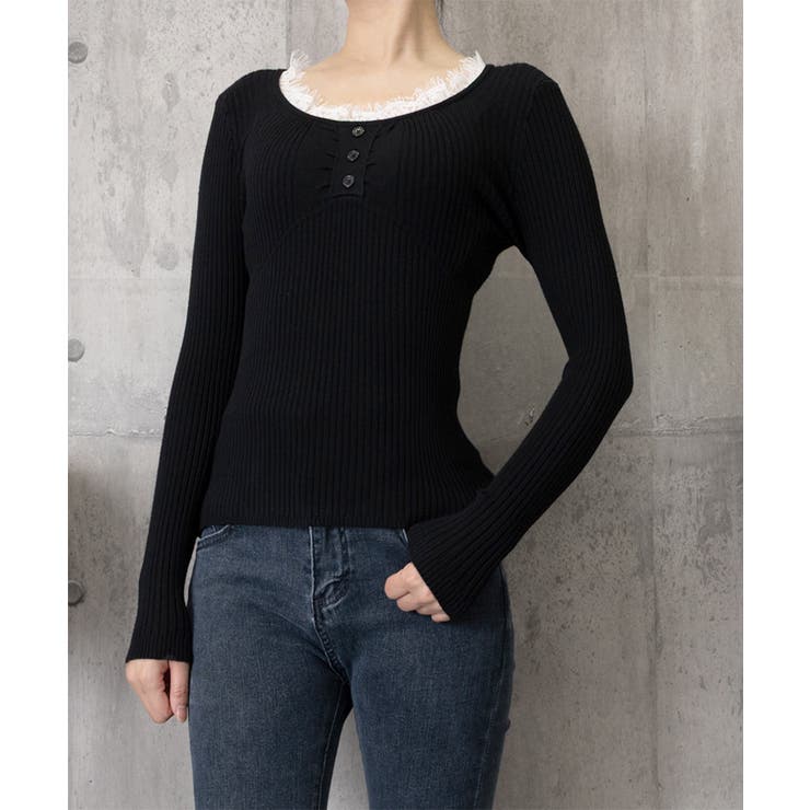 ニットトップス レースネック 長袖 秋冬 | SUNSHINE CLOSET | 詳細画像5 