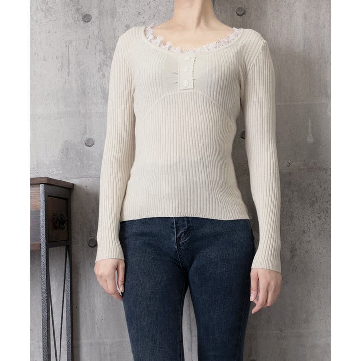 ニットトップス レースネック 長袖 秋冬 | SUNSHINE CLOSET | 詳細画像6 