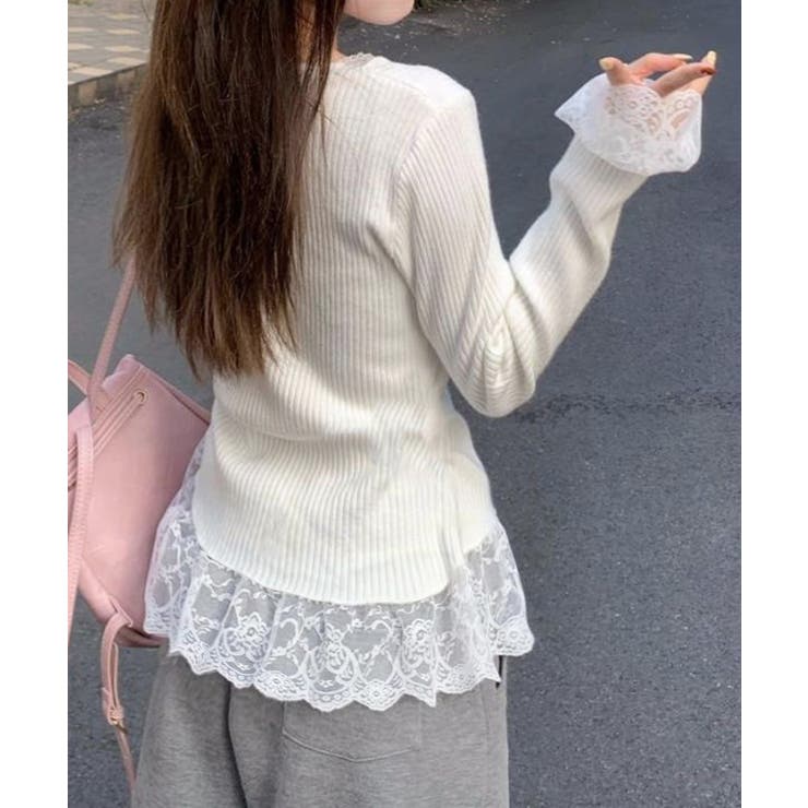 ニットトップス レース切替え Vネック服 | SUNSHINE CLOSET | 詳細画像3 