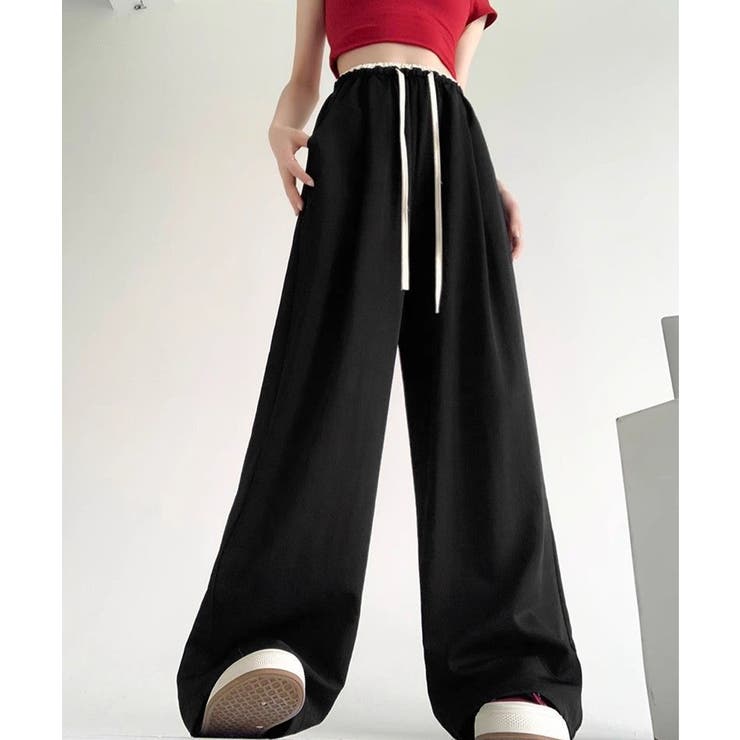 ハイウエストパンツ配色ウエスト 冷感タッチとろみパンツ 体型カバーストレートパン… | SUNSHINE CLOSET | 詳細画像10 