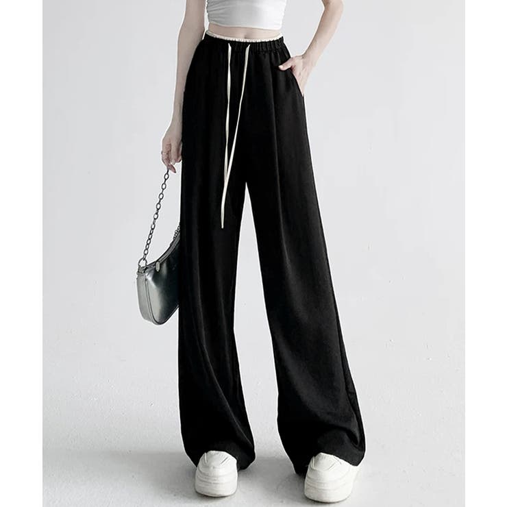 ハイウエストパンツ配色ウエスト 冷感タッチとろみパンツ 体型カバーストレートパン… | SUNSHINE CLOSET | 詳細画像11 