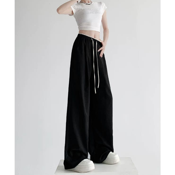 ハイウエストパンツ配色ウエスト 冷感タッチとろみパンツ 体型カバーストレートパン… | SUNSHINE CLOSET | 詳細画像12 