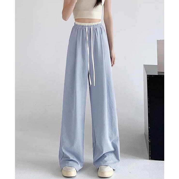 ハイウエストパンツ配色ウエスト 冷感タッチとろみパンツ 体型カバーストレートパン… | SUNSHINE CLOSET | 詳細画像13 