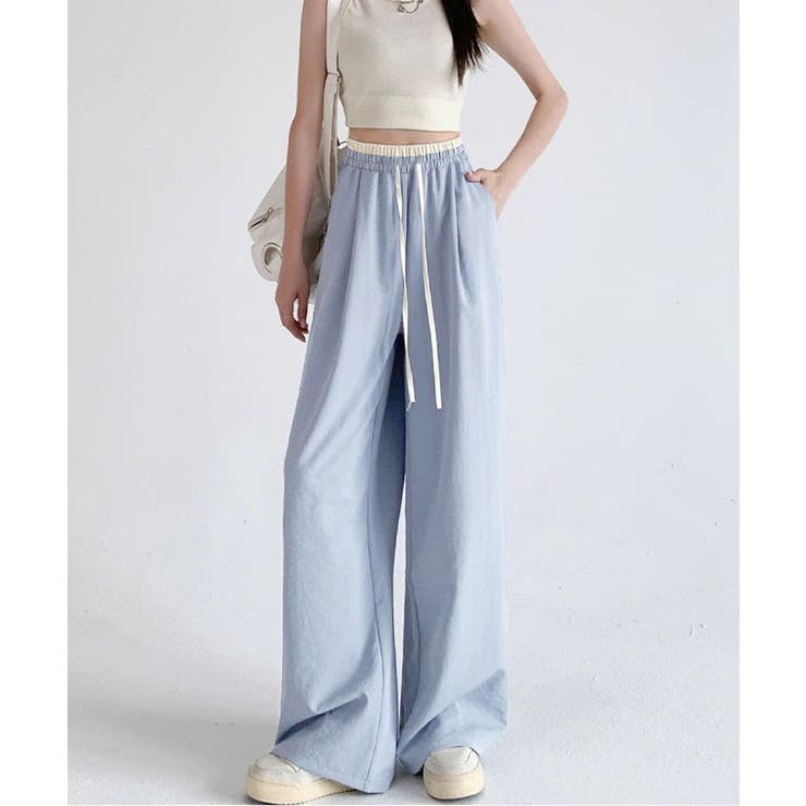 ハイウエストパンツ配色ウエスト 冷感タッチとろみパンツ 体型カバーストレートパン… | SUNSHINE CLOSET | 詳細画像14 