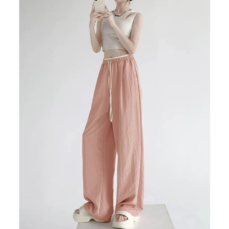 ハイウエストパンツ配色ウエスト 冷感タッチとろみパンツ 体型カバーストレートパン… | SUNSHINE CLOSET | 詳細画像17 