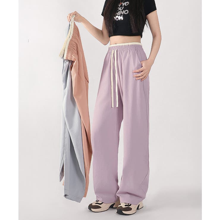 ハイウエストパンツ配色ウエスト 冷感タッチとろみパンツ 体型カバーストレートパン… | SUNSHINE CLOSET | 詳細画像19 
