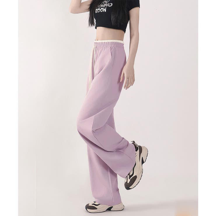 ハイウエストパンツ配色ウエスト 冷感タッチとろみパンツ 体型カバーストレートパン… | SUNSHINE CLOSET | 詳細画像20 