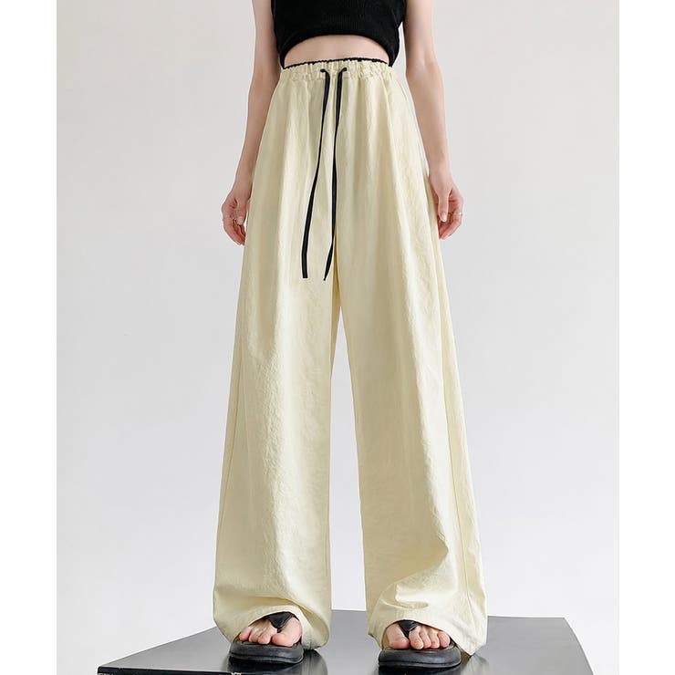 ハイウエストパンツ配色ウエスト 冷感タッチとろみパンツ 体型カバーストレートパン… | SUNSHINE CLOSET | 詳細画像3 