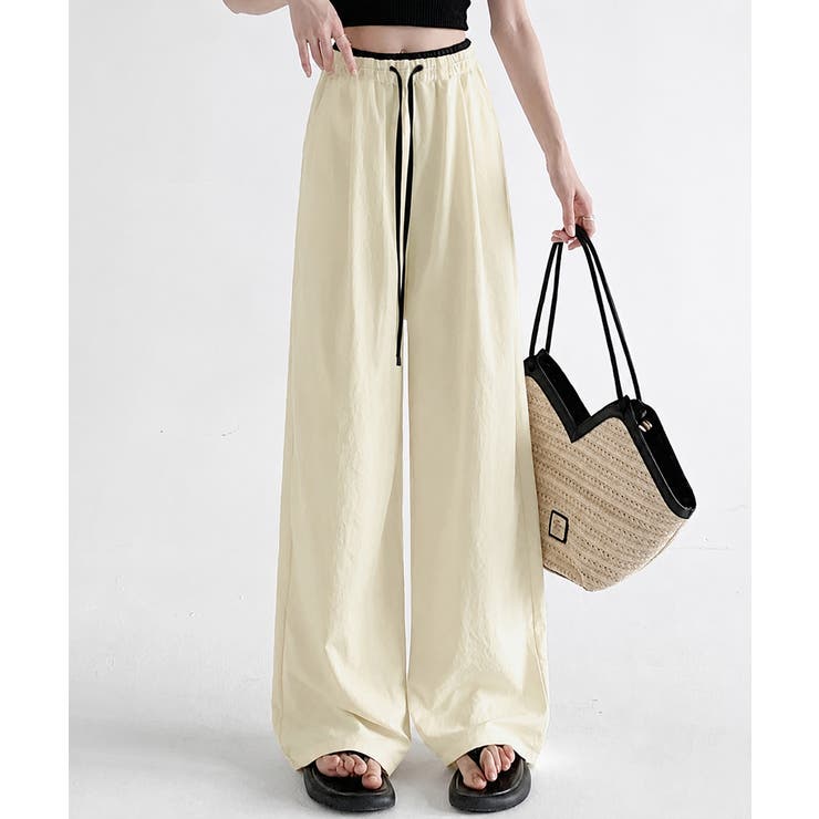ハイウエストパンツ配色ウエスト 冷感タッチとろみパンツ 体型カバーストレートパン… | SUNSHINE CLOSET | 詳細画像5 