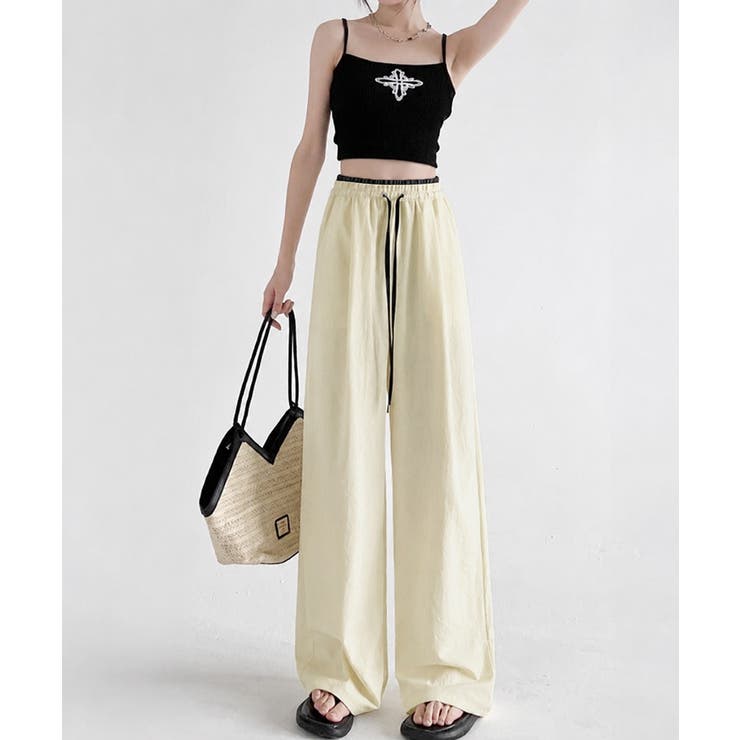 ハイウエストパンツ配色ウエスト 冷感タッチとろみパンツ 体型カバーストレートパン… | SUNSHINE CLOSET | 詳細画像7 