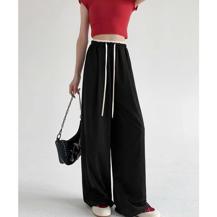 ハイウエストパンツ配色ウエスト 冷感タッチとろみパンツ 体型カバーストレートパン… | SUNSHINE CLOSET | 詳細画像9 