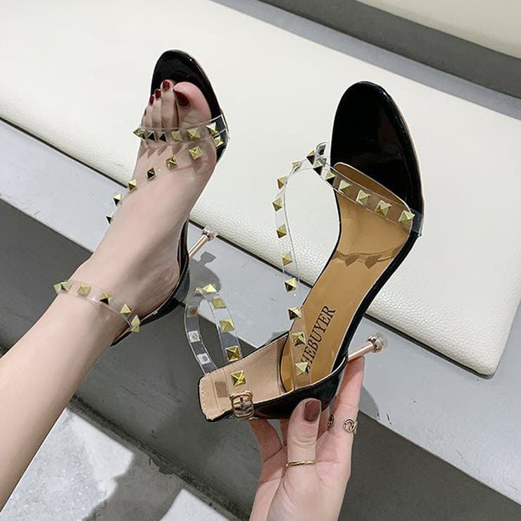 ブラック | ハイヒールサンダル レディーススタッズ飾り 春 | SUNSHINE CLOSET