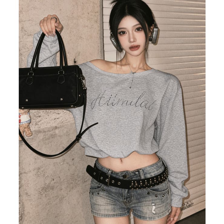 ワンショルトレーナーレディース 韓国風長袖プルオーバー 大人可愛い着やせトップス | SUNSHINE CLOSET | 詳細画像2 