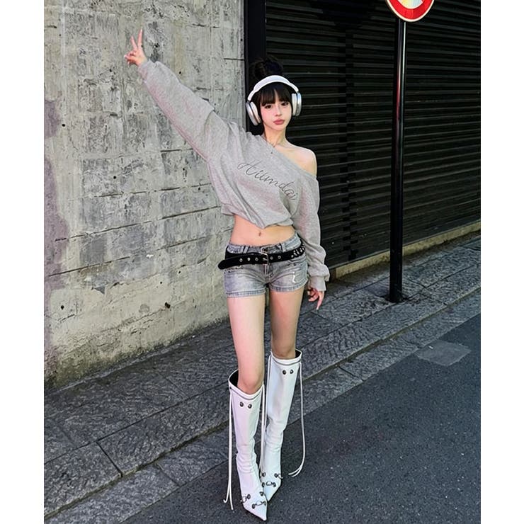 ワンショルトレーナーレディース 韓国風長袖プルオーバー 大人可愛い着やせトップス | SUNSHINE CLOSET | 詳細画像7 