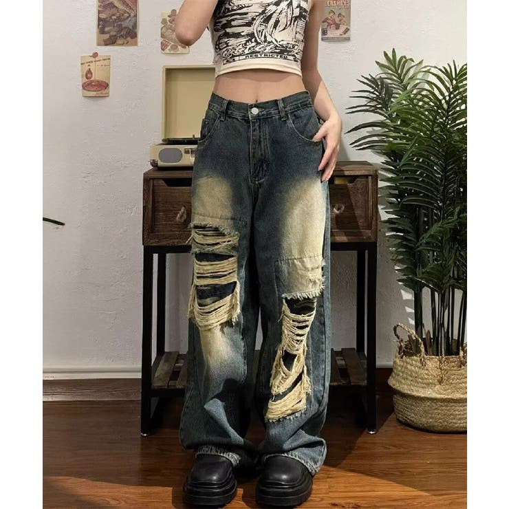 ダメージバギーデニムパンツヴィンテージ風 | SUNSHINE CLOSET | 詳細画像16 