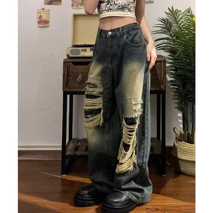 ダメージバギーデニムパンツヴィンテージ風 | SUNSHINE CLOSET | 詳細画像18 