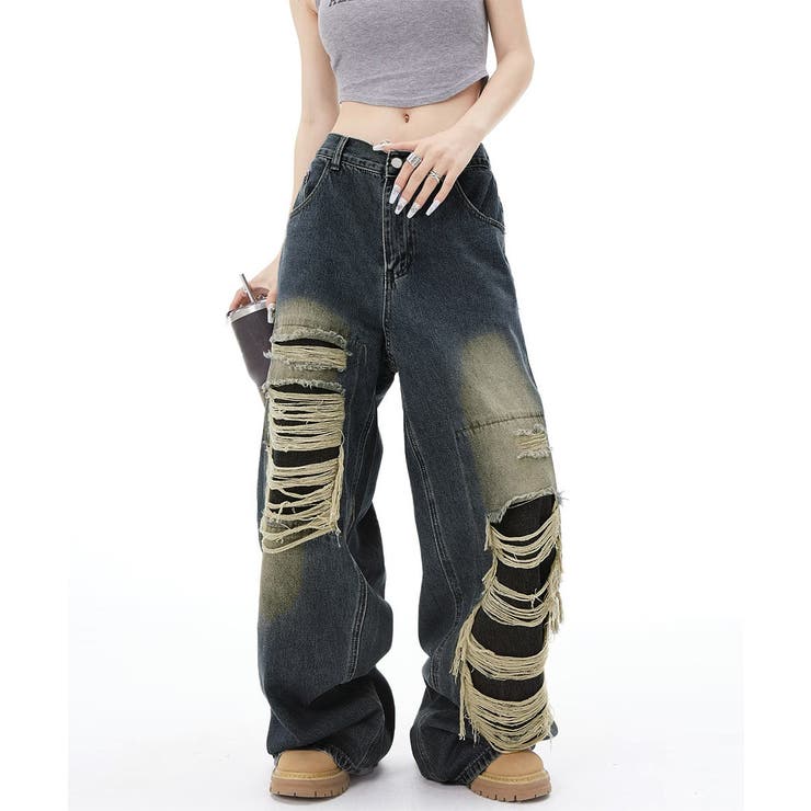 ダメージバギーデニムパンツヴィンテージ風 | SUNSHINE CLOSET | 詳細画像3 