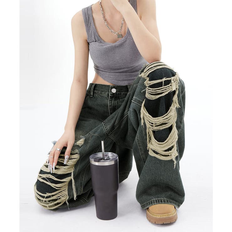 ダメージバギーデニムパンツヴィンテージ風 | SUNSHINE CLOSET | 詳細画像4 