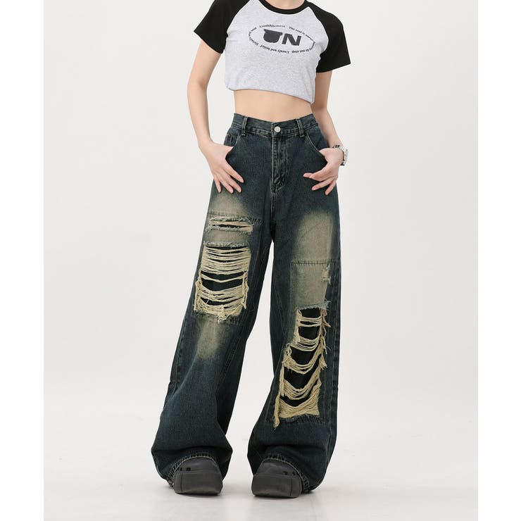 ダメージバギーデニムパンツヴィンテージ風 | SUNSHINE CLOSET | 詳細画像9 