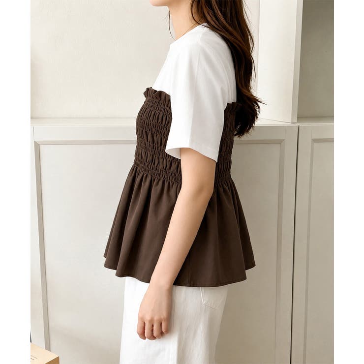 異素材切り替えトップスレディース ビスチェレイヤード風Tシャツ ペプラムトップス… | SUNSHINE CLOSET | 詳細画像10 