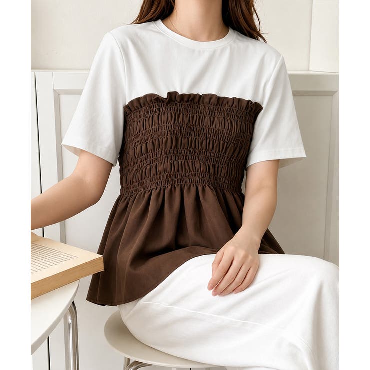 異素材切り替えトップスレディース ビスチェレイヤード風Tシャツ ペプラムトップス… | SUNSHINE CLOSET | 詳細画像11 