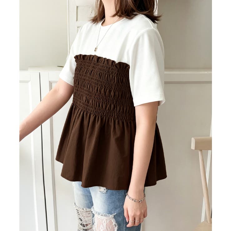 異素材切り替えトップスレディース ビスチェレイヤード風Tシャツ ペプラムトップス… | SUNSHINE CLOSET | 詳細画像12 