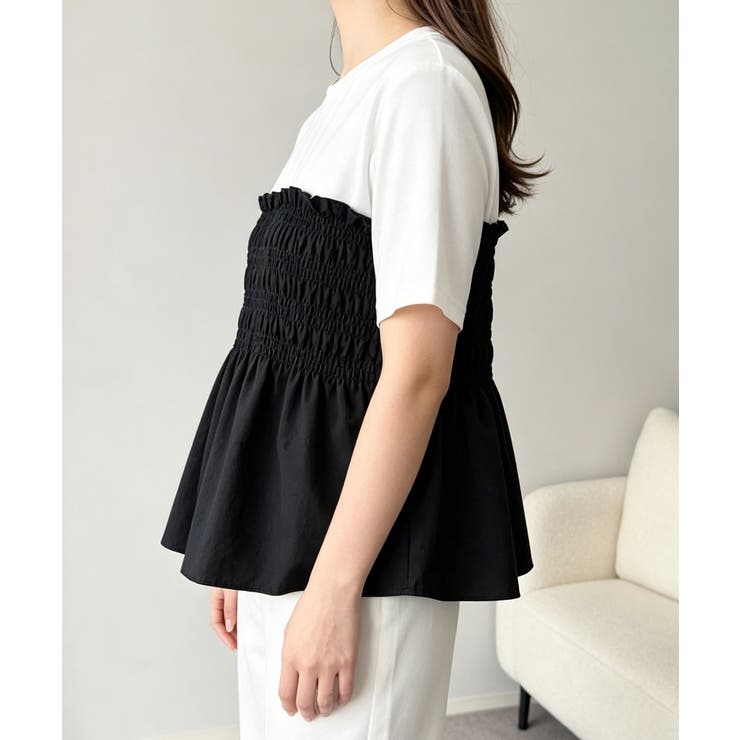 異素材切り替えトップスレディース ビスチェレイヤード風Tシャツ ペプラムトップス… | SUNSHINE CLOSET | 詳細画像3 