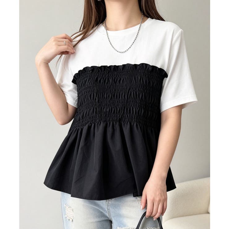 異素材切り替えトップスレディース ビスチェレイヤード風Tシャツ ペプラムトップス… | SUNSHINE CLOSET | 詳細画像6 