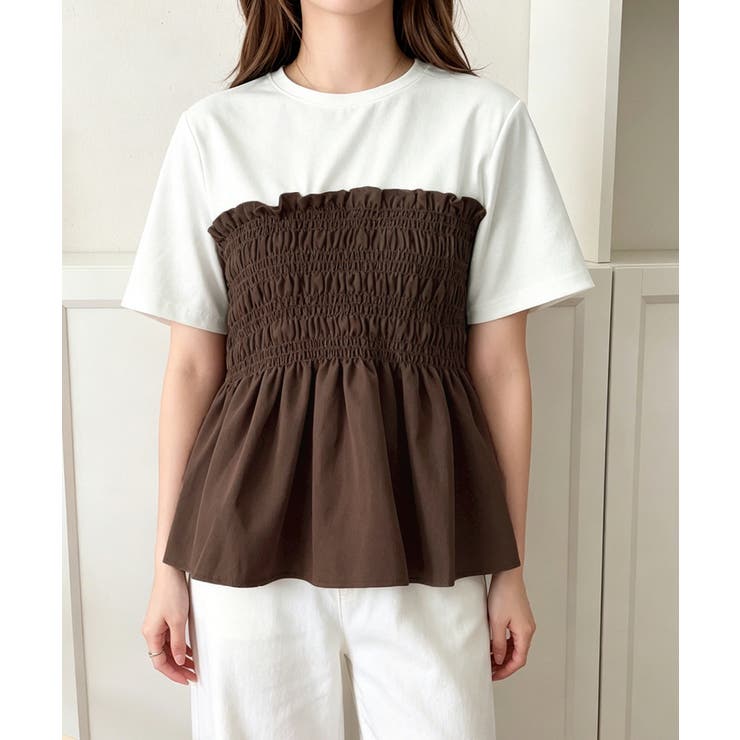異素材切り替えトップスレディース ビスチェレイヤード風Tシャツ ペプラムトップス… | SUNSHINE CLOSET | 詳細画像8 