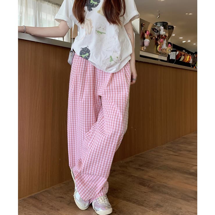 チェック柄ワイドパンツ ハイウエスト薄手 | SUNSHINE CLOSET | 詳細画像13 