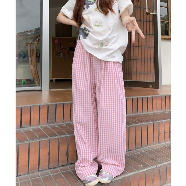 チェック柄ワイドパンツ ハイウエスト薄手 | SUNSHINE CLOSET | 詳細画像15 