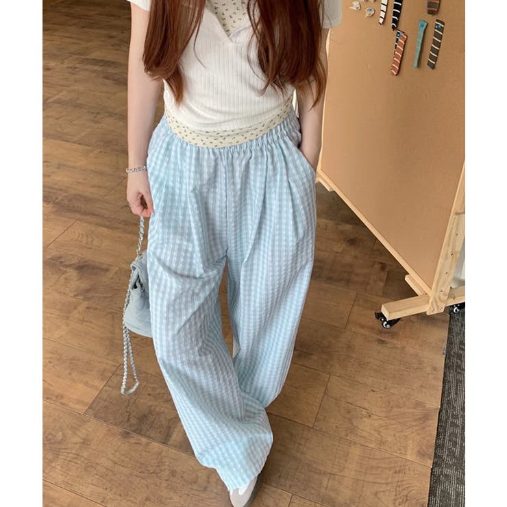 チェック柄ワイドパンツ ハイウエスト薄手 | SUNSHINE CLOSET | 詳細画像17 