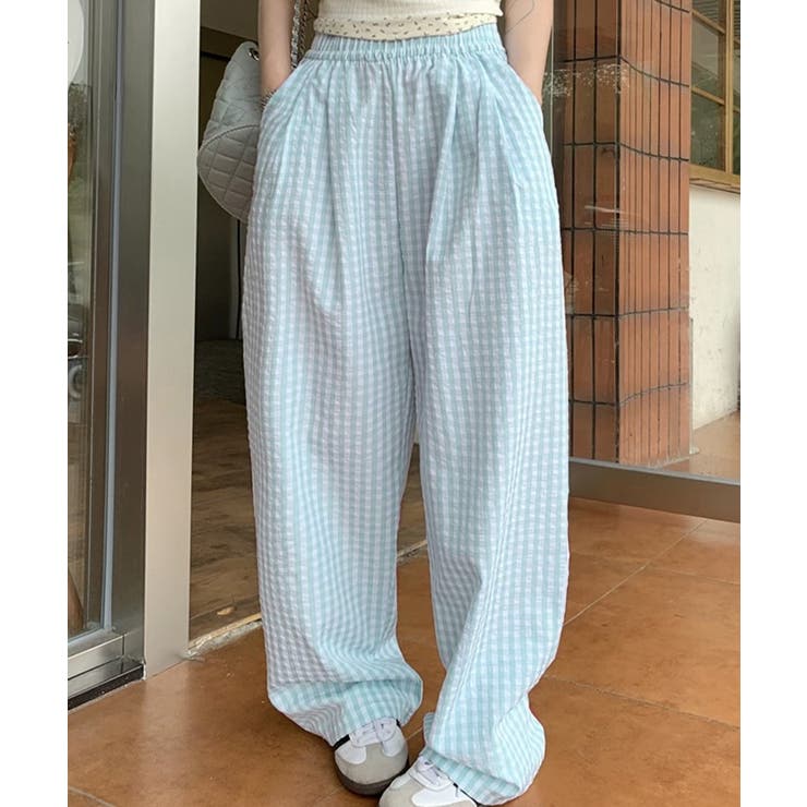 チェック柄ワイドパンツ ハイウエスト薄手 | SUNSHINE CLOSET | 詳細画像18 