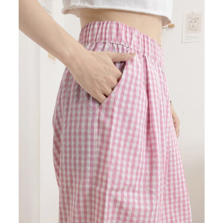 チェック柄ワイドパンツ ハイウエスト薄手 | SUNSHINE CLOSET | 詳細画像26 