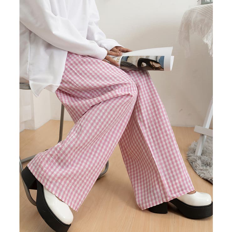 チェック柄ワイドパンツ ハイウエスト薄手 | SUNSHINE CLOSET | 詳細画像29 