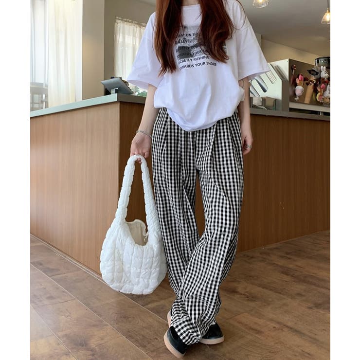 チェック柄ワイドパンツ ハイウエスト薄手 | SUNSHINE CLOSET | 詳細画像3 