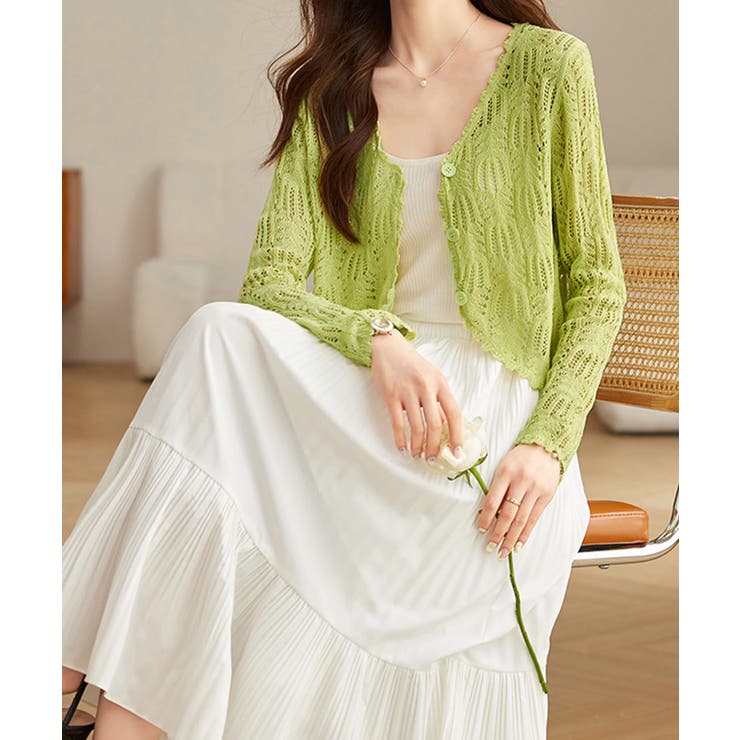 透かし編みカーディガンフェミニン夏羽織り[品番：AGCW0006780
