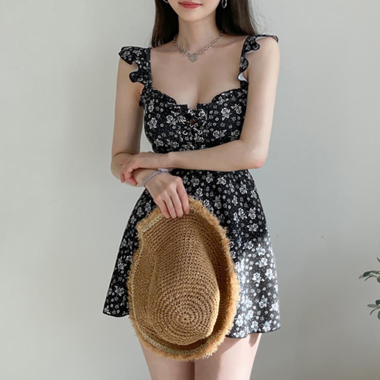 小花柄レースアップワンピース水着 韓国風 | SUNSHINE CLOSET | 詳細画像2 