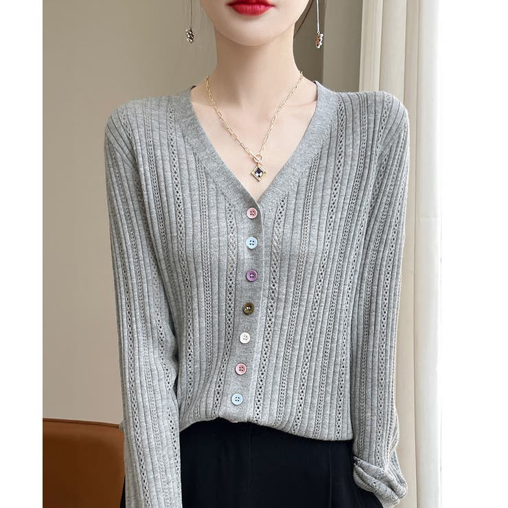 レディース カラーボタンパンチングニットカーデ 大人可愛いサマーニット羽織りきれ… | SUNSHINE CLOSET | 詳細画像2 