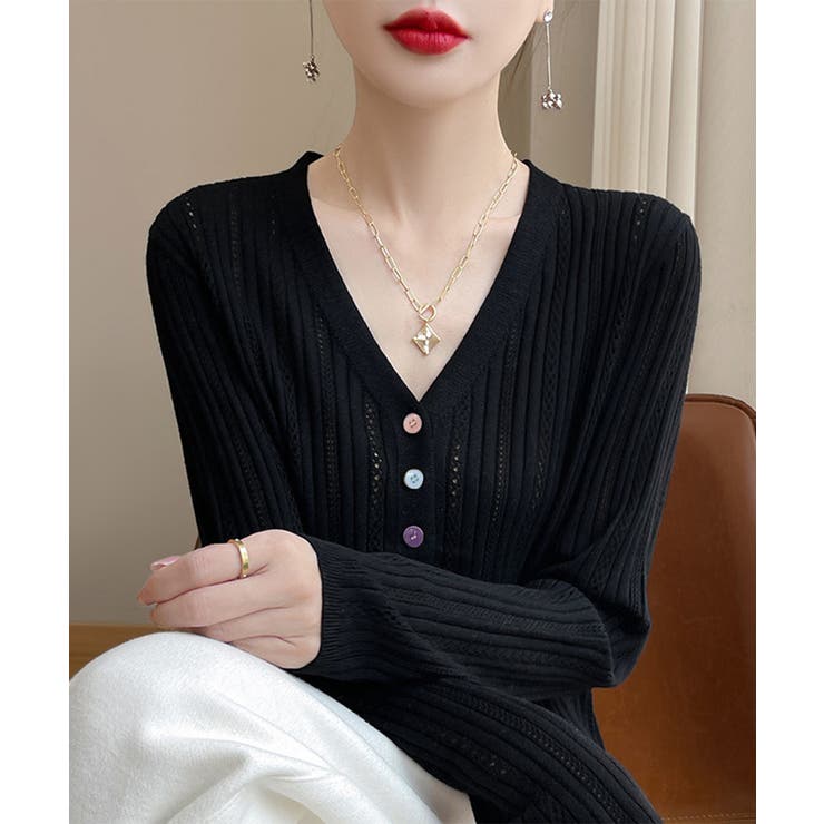 レディース カラーボタンパンチングニットカーデ 大人可愛いサマーニット羽織りきれ… | SUNSHINE CLOSET | 詳細画像3 