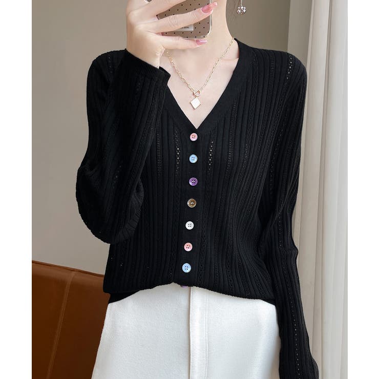 レディース カラーボタンパンチングニットカーデ 大人可愛いサマーニット羽織りきれ… | SUNSHINE CLOSET | 詳細画像5 