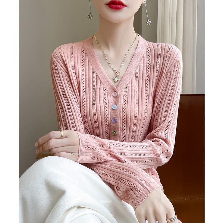 レディース カラーボタンパンチングニットカーデ 大人可愛いサマーニット羽織りきれ… | SUNSHINE CLOSET | 詳細画像9 