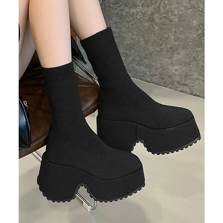 ボリュームソールショートブーツ美脚脚長 厚底ブーツミドル丈レディースプラットフォ… | SUNSHINE CLOSET | 詳細画像12 