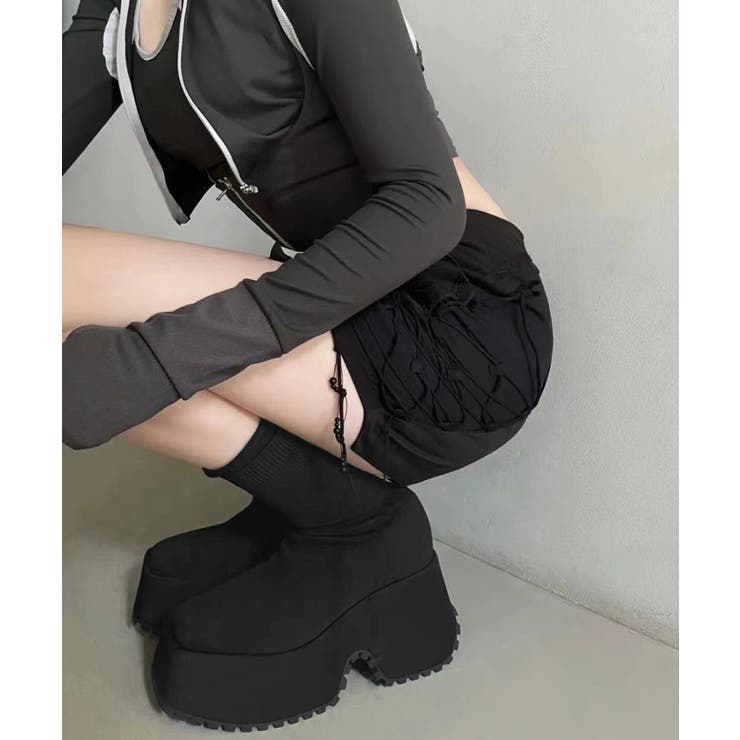 ボリュームソールショートブーツ美脚脚長 厚底ブーツミドル丈レディースプラットフォ… | SUNSHINE CLOSET | 詳細画像14 
